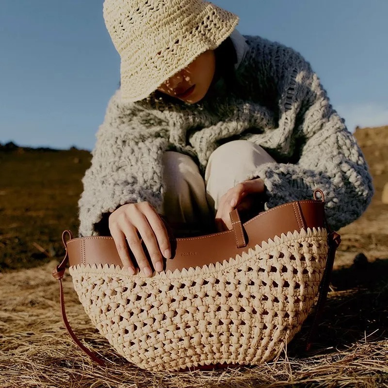 Luxury Bags Medium Size - Women's Woven Top-handle Bag Large Capacity